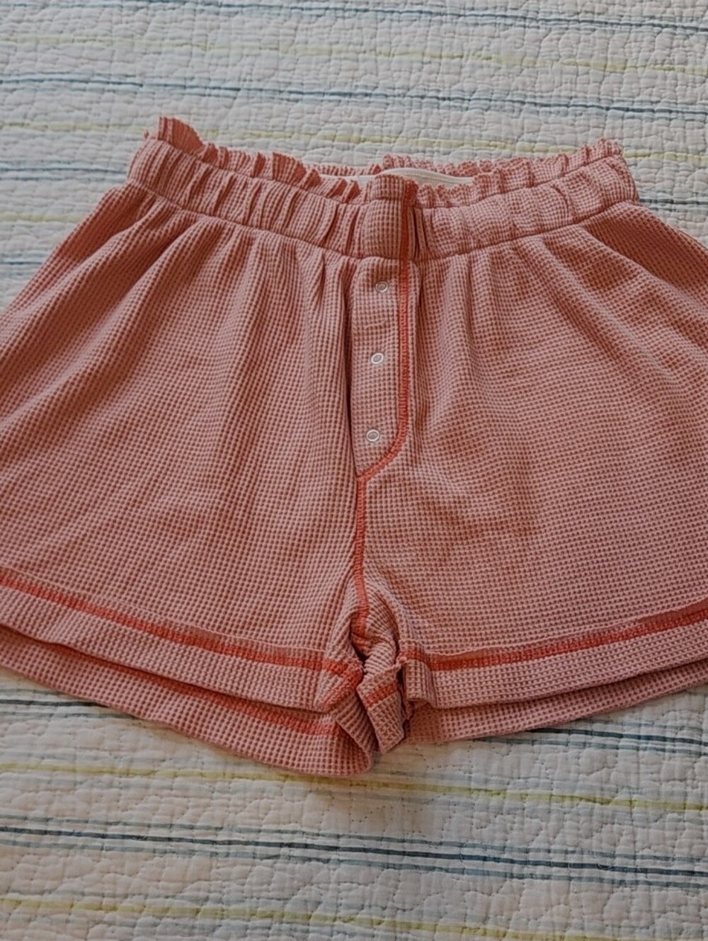 We The Free  Peachy Pink Waffle Knit Button-Front Shorts